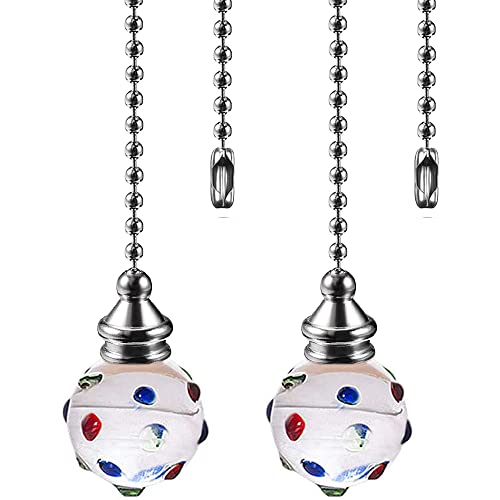 Deckenventilator-Kettenzieher, Ornamente, 30,5 cm, klares Glas, Kristallkugel, Anhänger, Zugkette, Ventilatorzug, Verlängerung für Deckenleuchte, Lampe, Fächerkette, 2 Stück (Nickel-Zugkette) Cover