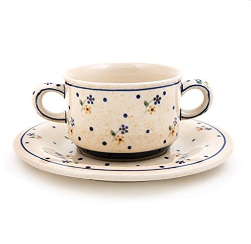 Bunzlauer Keramik – Taza sopera con platillo (Kub Cuenco), 0,26 L, decorada 111 Bunzlauer Keramik – Taza sopera con platillo (Kub Cuenco), 0,26 L, decorada 111