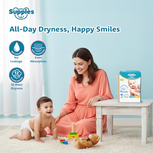 Image of Amazon Brand - Supples Premium Baby Diaper Pants | 72 Baby Diapers | Medium | 7-12 Kg | 12 Hrs Absorption | Cushiony Cotton Soft Fabric | Phthalates-Free | Triple Leak Guard