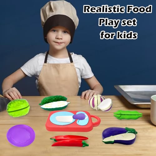 Image of FunBlast Vegetables Play Set Toys - 9 Pieces Realistic Sliceable Cutting Vegetable Pretend Play Kitchen Toys for Kids, Play Food Toys, Vegetable Toys with Chopping Board & Knife (Multicolor)