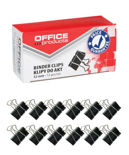 Office Products Foldback-Klammern 32 mm / 12 Stück/aus Metall/Schwarz/Silber/Unempfindlich Gegen Verformung/Büroklammern Papierklammern