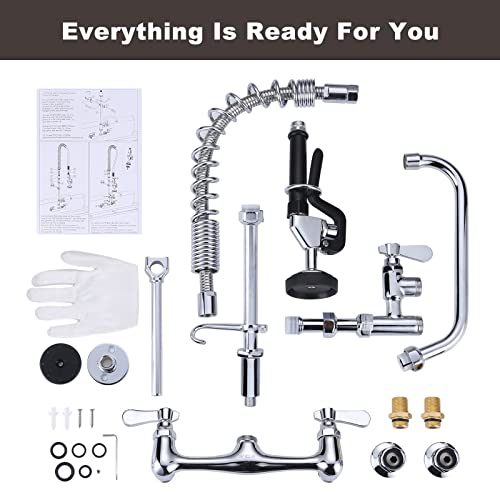 iVIGA Commercial Kitchen Faucet Wall Mount with Pre-Rinse Sprayer 8 Inch Center Wall Mount Kitchen Sink Faucet with 9.6" Add-on Swing Spout 25" Height Faucet with Pull Down Spray - image 9