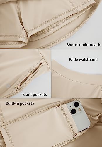 Aurgelmir Womens Active Skort With Pockets Athletic Golf Tennis Running Skirts With Built-In Shorts Khaki #TOP4