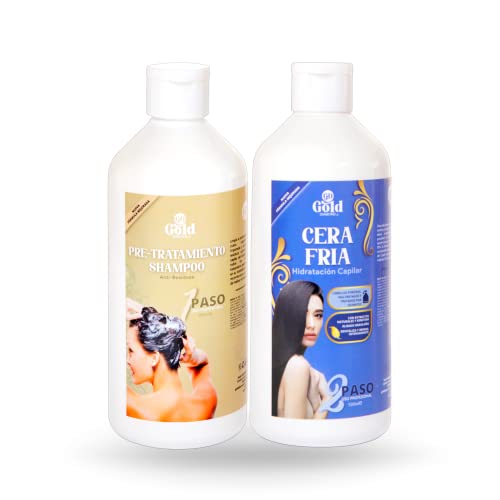 Gold DIAMOND – Kit Alisado Brasileño Cera Fría Sin Formol – Tratamiento de Keratina Profesional para Cabello Teñido, Poroso y Dañado – Hasta 6 Meses Sin Frizz (Kit Mediano, 500mL)