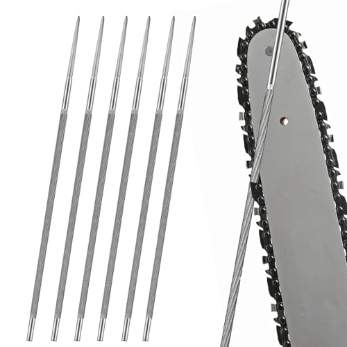 FANNAS Lime Metal en Acier Forgé Pack de 6 Limes Rondes pour Tronçonneuse 5/32(4mm), Kit d'Affûtage pour Tronçonneuse de Fichiers de Menuiserie, Affûtage Précis, Lime pour Chaine de Tronconneuse
