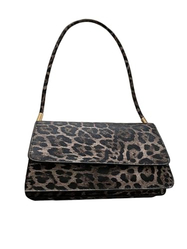 Women's Y2K Leopard Flap Underarm Bags Top Handle PU Leather Shoulder Handbags Purse