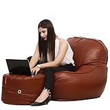 Couchette XXXL Lounge Chair Luxury Bean Bag Cover with Footrest, Without Beans, Brown (Without Fillers)