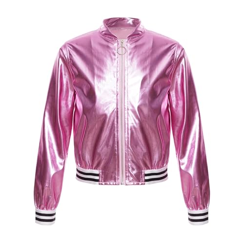 DINORMIN Big Girls Metallic Bomber Jacket Coat Sparkle Jazz Dance Crop Top Shiny Sequin Outerwear2