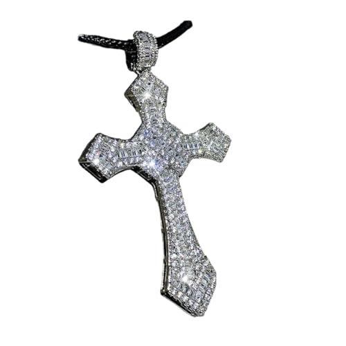 Collier croix en argent 925 avec pendentif hip-hop et oxydes de zirconium scintillants