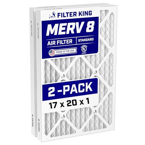 Filter King 17x20x1 Air Filter (MERV 8) (2-Pack) Dust & Allergy Control AC Furnace Filters MADE IN USA HVAC Pleated Electrostatic (Actual Size: 16.5 x 19.5 x .75)