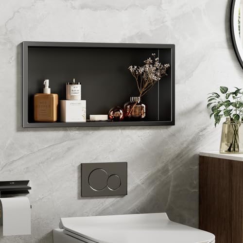 Image of ACEMIRO 23x11 Inch Recessed Medicine Cabinet, Black Medicine Cabinet No Mirror, 304 Stainless Steel Bathroom Wall Niche Cabinet with Storage for Bathroom, Living Room