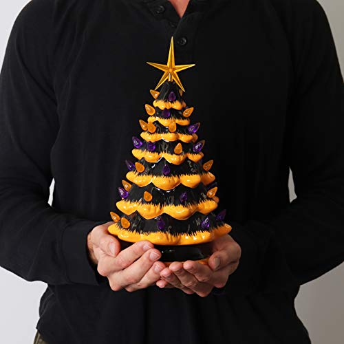 Milltown Merchants Halloween Ceramic Christmas Tree - Ceramic Halloween Tree - Orange Tree - Lighted Halloween Tree - Black Halloween Tree - Orange Christmas Tree For Indoor Halloween Decorations #TOP4