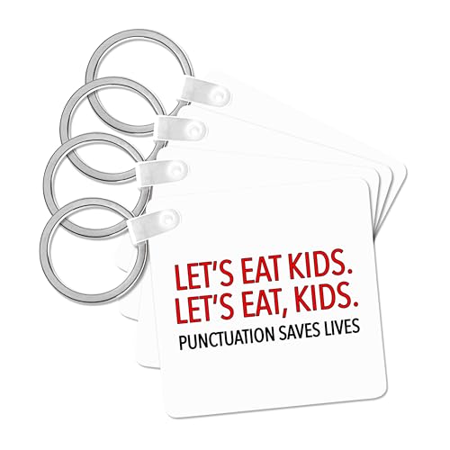 3dRose, Lets Eat Kids Punctuation Saves Lives Red, set of 4 Key Chains