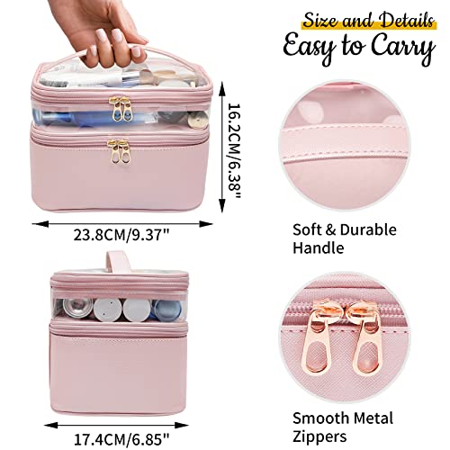 Makeup Bag,Leather Double Layer Large Makeup Organizer Bag,Travel Accessories Dorm Room Essentials Toiletry Bag For Women,Travel Essentials Cosmetic Bag Makeup Case,Valentines Day Gifts For Her Wife #TOP4