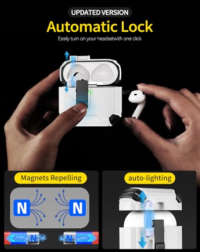 Image of Pohgelan Compatible with AirPods 4 Case (White) | Magnetic Automatic Lock with Phone Stand & Cleaning Kit,Compatible with Magsafe
