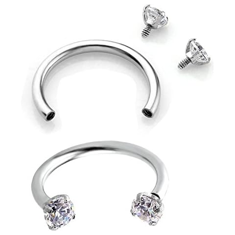 PiercingJ 2-6pcs 16G Clear Cubic Zirconia Stainless Steel Horseshoe Hoop Multi-functional Captive Ring for Nose Daith Lip Eyebrow Nipple Ear Cartilage Helix Septum Cover