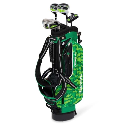 Benross Junior Aero Golf Package Set Age 810 5Piece Kids Golf Club Set with Lightweight Stand Bag Graphite Shafts & Headcovers Lime