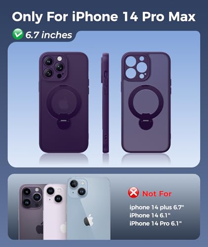 Image of FNTCASE for iPhone 14 Pro-Max Case: [360 Spin Magnetic Stand] [Compatible with Magsafe] [Screen Protector] Translucent Matte Military Grade Shockproof Full Camera Protective Phone Cover - Purple