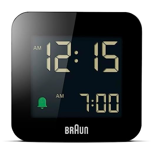 Braun Digital Travel Alarm Clock with Snooze, Compact Size, Negative LCD Display, Quick Set, Crescendo Beep Alarm in Black, Model BC08B (1-Pack)