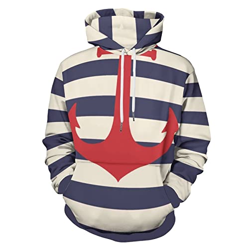 Sweat À Capuche Adulte Marine Rayée avec Ancre Rouge Sweats À Capuche avec Poche pour Hommes Femmes Cover