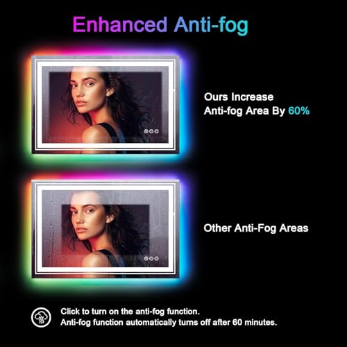 LED Mirror for Bathroom, 48"X40" with 8 RGB Backlit +3 Front Lit (Adjustable Individually), Anti-Fog, Large Lighted Bathroom Vanity Mirror for Wall,Shatterproof,Memory Function,Tempered Glass