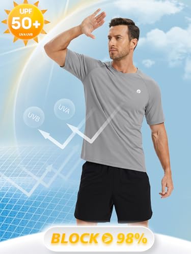 Image of PINSPARK Workout Shirts for Men UPF 50+ Quick Dry Athletic Gym Tee Shirts Mens Short Sleeve Running Cooling Swimming T-Shirt