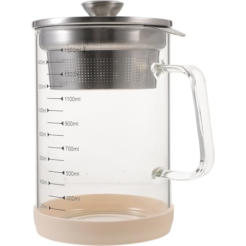HOMSFOU 1500ml Glass Soy Milk Filtering Container with Fine Mesh Strainer, Ideal Kitchen Tool for Loose Leaf Tea and Juice Straining