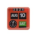 Itigoitie Retro Modern 7.08 Inches Calendar Day Date Flip Desk Wall Clock (Orange)(No Battery Included)