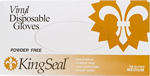KingSeal MEDIUM Vinyl General Purpose Disposable Gloves, Powder-Free, 4 mil, Clear - 10 boxes of 100 Gloves by Weight (1000 Count)
