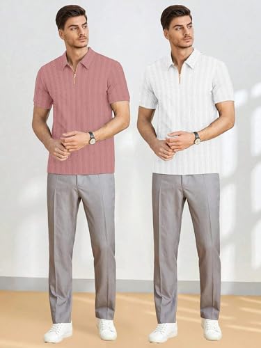 Image of MiraMichi Men's Polycotton Short Sleeve Casual Polo Collar T-Shirt - Lightweight Breathable Classic Polo for Everyday Comfort & Style