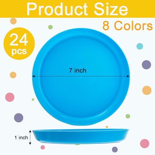 Image of Frcctre 24 Pack Kids Plastic Plates, 7 Inch Small Unbreakable Children Dinner Plates Set BPA Free Reusable Snack Salad Plate for BBQ, Travel, Events, Dishwasher Safe, 8 Colors