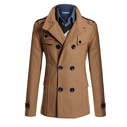 Image of Lu's Chic Men's Double Breasted Coat Korean Trenchcoat Fashion Dress Jacket Slim Fit Business Casual