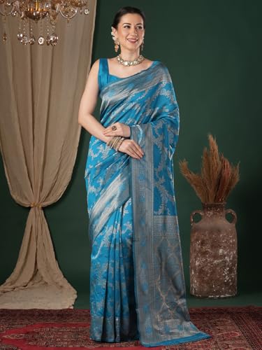 Image of AKHILAM Women's Kanjivaram Woven Soft Silk Saree With Blouse Piece