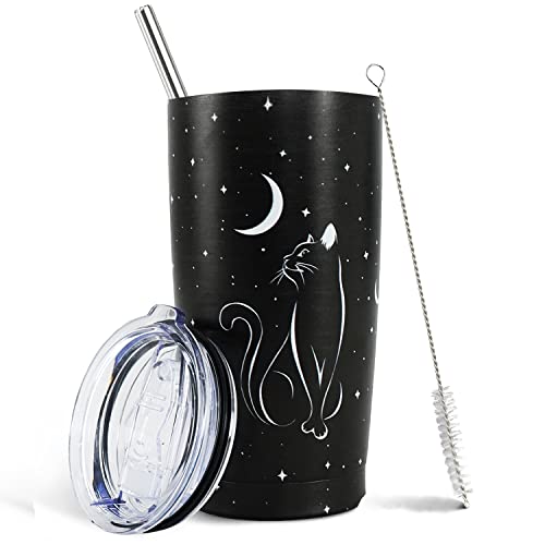 Cat Tumbler, Cat Cups/Travel Mug/Insulated Tumbler, Cute Cat Stuff/Things, Cat Present, Funny Black Cat Gifts For Cat Lovers, Goth Tumbler, Cat Themed Gifts For Women-20 Oz Tumbler With Straw And Lid #TOP5