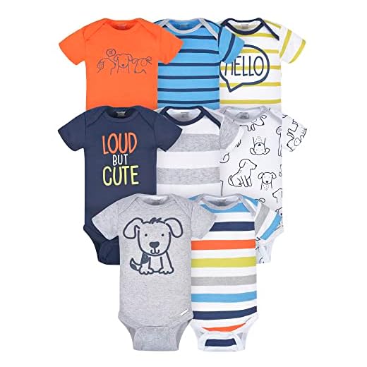 Onesies Brand Baby Boys 8-Pack Short Sleeve Bodysuits, Dog, Newborn