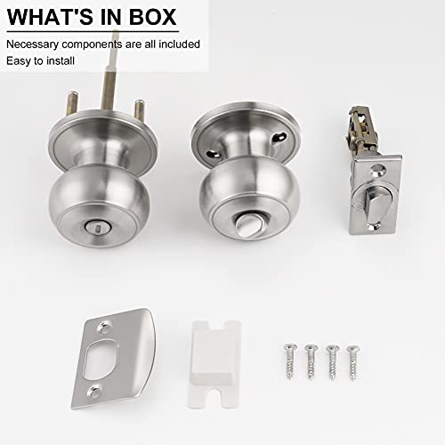 6 Pack Interior Door Knobs-Privacy Door Handle Set, Used For Bedroom Bathroom Doors-Brushed Nickel Door Knobs With Removable Plate #TOP6