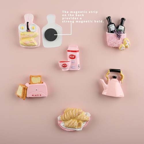 Set de 6 imanes decorativos para refrigerador de resina rosa miniatura 3