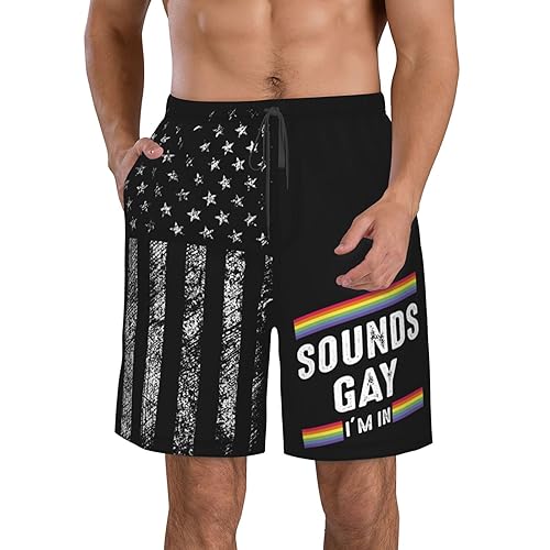 Sounds Gay I'm in LGBTQ Rainbow Gay Pride Men's Workout Running Shorts Lightweight Shorts with Pockets Men Breathable3
