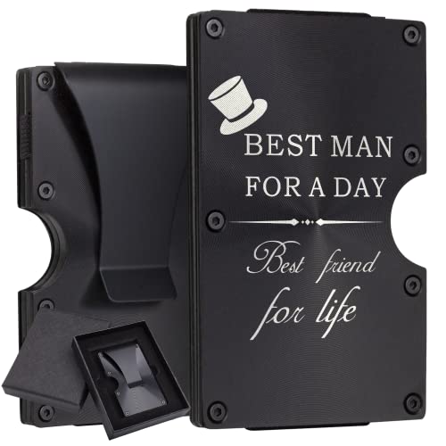 awofer Personalized Best Man Wallet Gifts Set Custom Wallet for Best Man Aluminum Metal Wallet with Money Clip Engraved Groomsmen Gifts Elegant Card Holder on Wedding