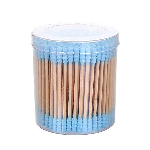 microswabs Colorful cotton swabs pointed cotton swabs pointed q tips makeup cotton wooden qtips 200 pieces in a box Double head cotton stick (Blue)