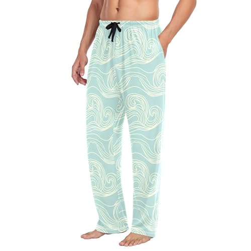 Men's Pajama Bottom Abstract Wave Design Pattern Cotton Pajama Pants Drawstring Sleepwear Long Pants Pockets4
