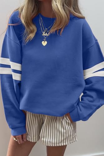 Women’s Varsity Striped-Sleeve Drop-Shoulder Sweatshirt – Perfect for Casual Shopping & Leisure Outings2