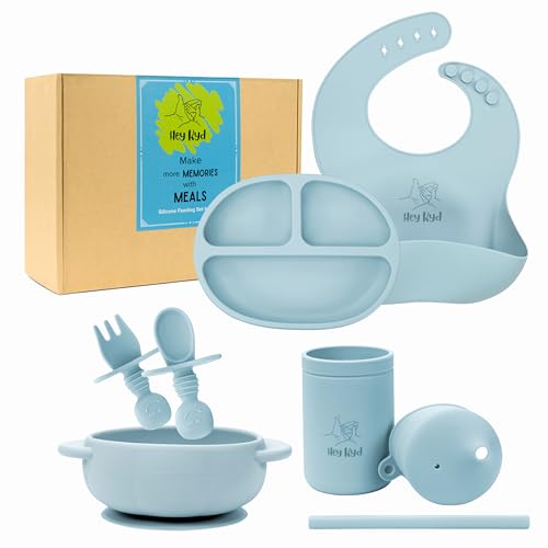 Image of Hey Kyd - Silicone Baby Feeding Essentials Set: Sippy Cup for 6 Month Old, Suction Baby Plates, Bowls & Utensils Starter Kit, Great Toddler Dishes & Baby Spoons, Must-Have Food Sets for Little Ones!