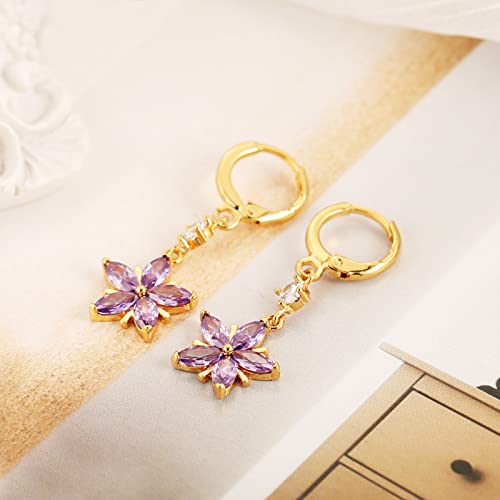HZMAN 14K Gold Plated Sterling Silver Crystal Flower Earrings for Women Cubic Zirconia Drop Dangle Earring Fashion Earring Jewelry Gift3