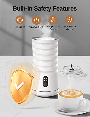 Image of Milk Frother, 4-in-1 Milk Steamer and Frother, Hot & Cold Foam Milk Warmer with Temperature Control, Auto Shut-Off Frothers for Coffee, Latte, Cappuccino, Macchiato