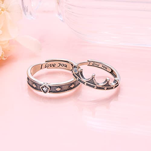 Yearace Couple Rings, 925 Sterling Silver Promise Ring for Couples Romantic Love Couples Jewelry Gifts, Adjustable Engagement Wedding Ring for Him and Her3