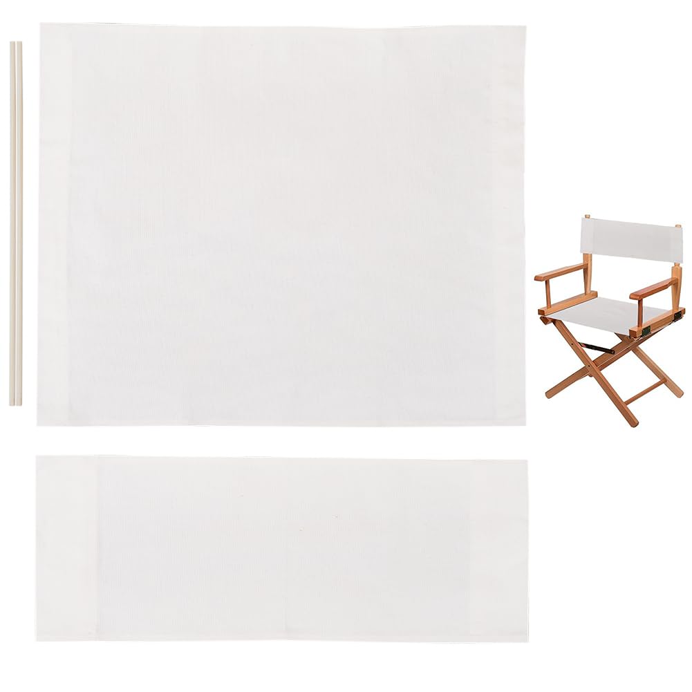 GORGECRAFT 1 Set Chair Replacement Canvas White Casual Directors Chair Cover Kit Replacement Canvas Seat and Back with 2pcs Wood Stick for Portable Folding Director Seat Makeup Chair Garden Outdoors