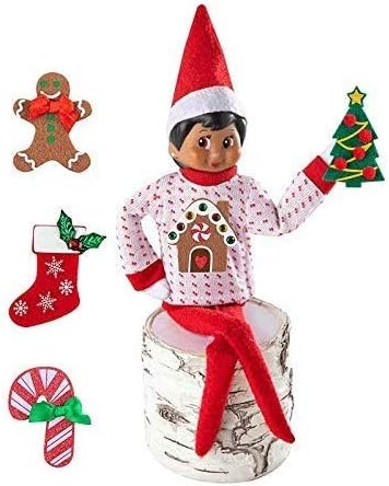 The Elf on the Shelf Outfit Value Pack - 2 Festive Skirts and DIY Ugly Sweater Set with 6 Interchangeable Velcro Christmas Designs - Surprise Your Kids with New X-Mas Clothes Every Day
