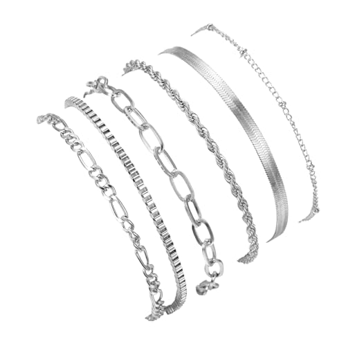 Image of Shining Diva Fashion Gold Plated Bracelet Set for Women & Girls | Set of 6 Trendy Chain Bracelets | Adjustable Layered Bracelet Combo for Daily Wear, Party, Office & Gifting