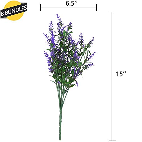 Greenrain 8 Bundles Artificial Lavender Flowers Outdoor Fake Flowers For Decoration Uv Resistant No Fade Faux Plastic Plants Garden Porch Window Box Décor (Purple) #TOP6